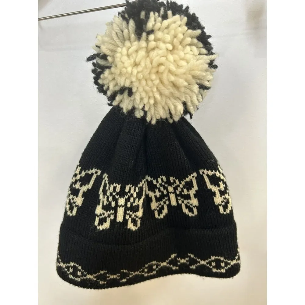 Jada Lee 100%‎ Wool Big Pom Pom Knit Ski Hat Snow Winter Black White
